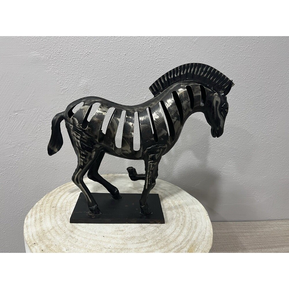 Metal Horse Zebra Sculpture 10" Industrial Modern Art Figurine Steel Statue
